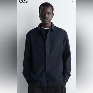 COS Brushed Cotton Lycoell Blend Overshirt Utility Sz S Navy Blue Quiet Luxury
